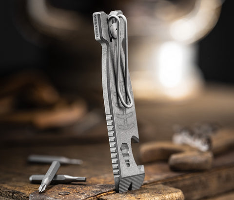 Vosteed EDC Tool: A silver Vosteed multi-functional pry bar, designed for everyday carry