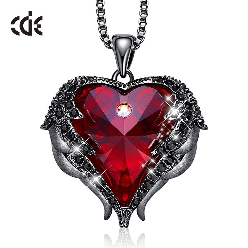 CDE Women Silver Color Necklace Embellished with Crystals Necklace Angel Wings Heart Pendant Valentines Gift