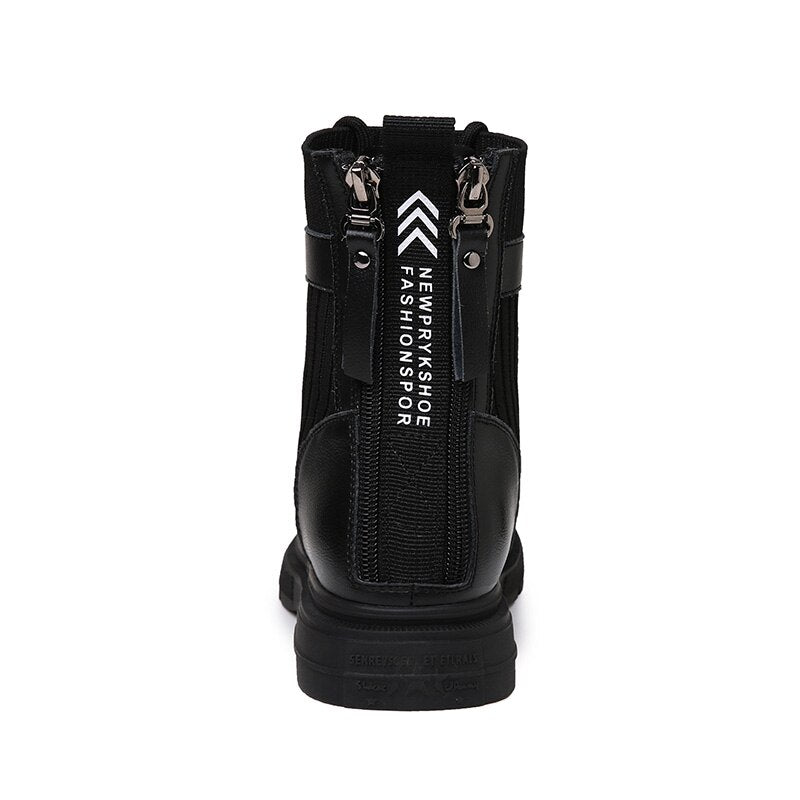 Ladies Autumn Round Toe Zipper Lace-up Martin Boots Handsome Locomotive Elastic Boots