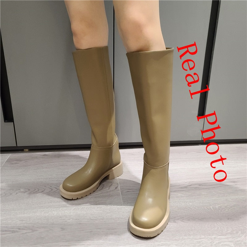 FEDONAS 2022 ZA Ins Hot Women Genuine Leather Knee Boots High Heels Motorcycle Boots Punk Slim Long Autumn Winter Shoes Woman