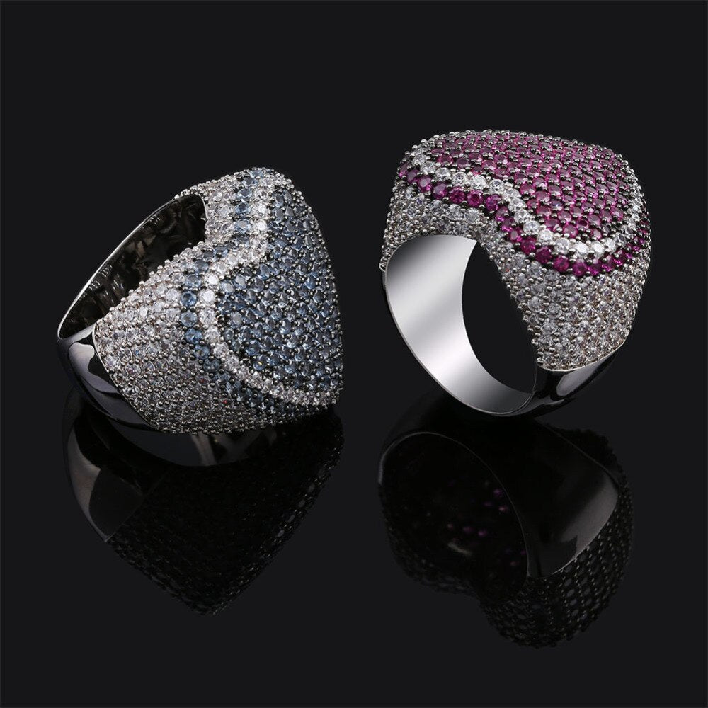 New Fashion Copper Silver Plated Ring Exaggerate High Quality Iced Out CZ Stone Heart Shape Ring Hip Hop Jewelry Men Women Gift