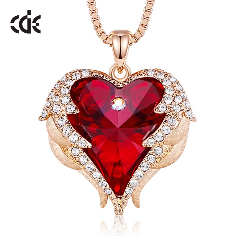 CDE Women Silver Color Necklace Embellished with Crystals Necklace Angel Wings Heart Pendant Valentines Gift