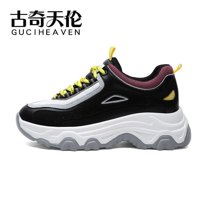 Ladies autumn round-toe platform low-top shoes lace-up color matching casual shoes