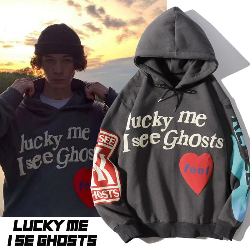 Adult Kanye Lucky Me I See Ghosts Trendy Hip Hop Hooded Sweatshirts Pullover Hoodies Tops for Men Women Teens