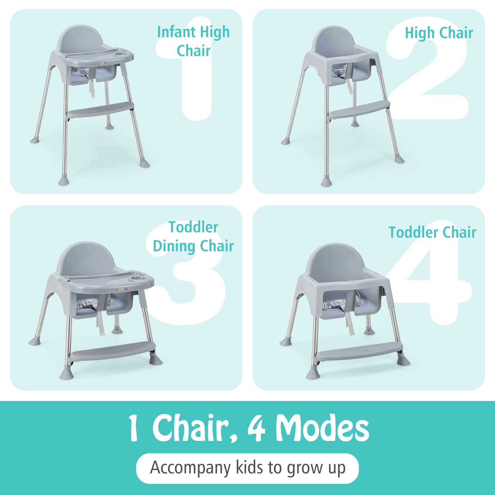 BABY JOY Baby High Chair, 4 in 1 Convertible High Chair with Adjustable Legs