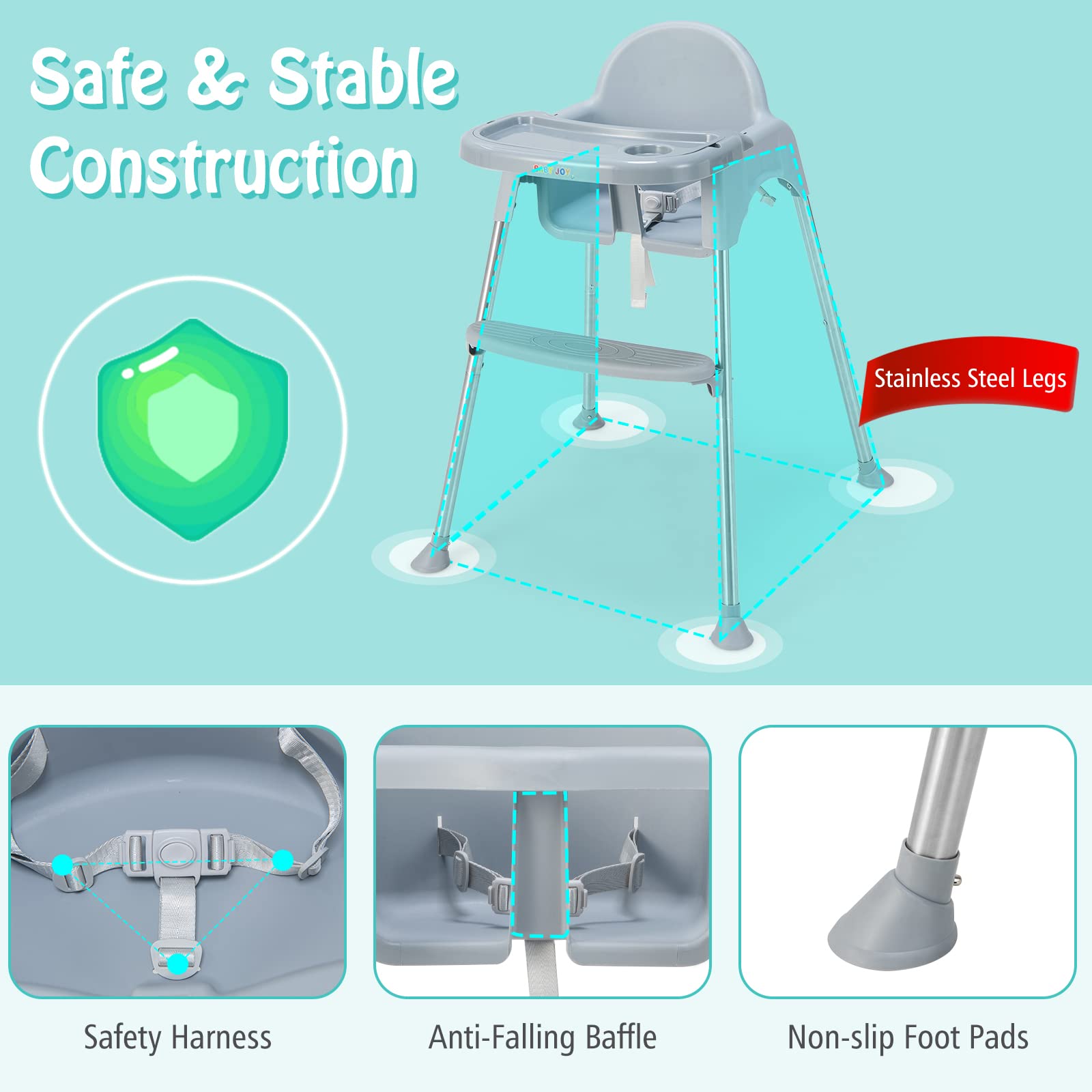 BABY JOY Baby High Chair, 4 in 1 Convertible High Chair with Adjustable Legs