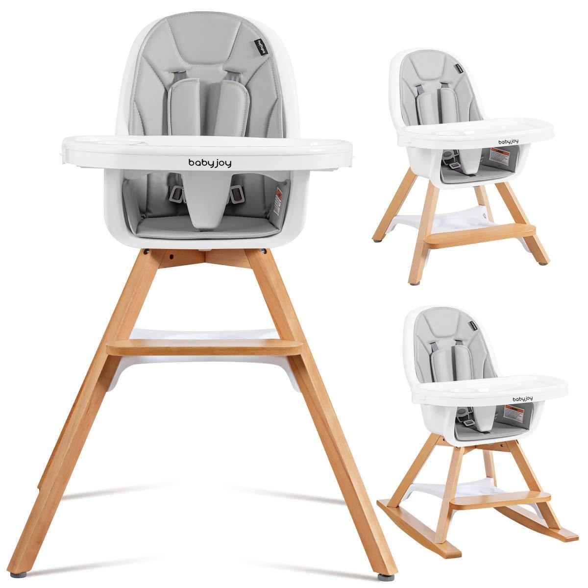 BABY JOY 3 in 1 High Chair, Baby Eat & Grow Convertible Wooden High Chair/Rocking Chair/Booster Seat/Toddler Chair