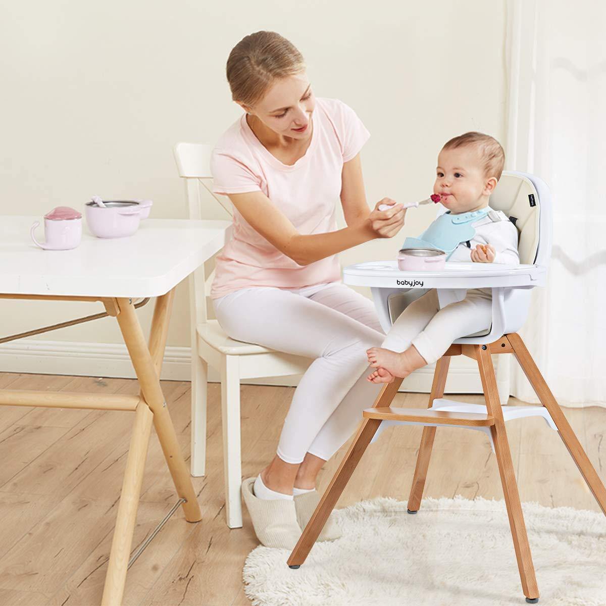 BABY JOY 3 in 1 High Chair, Baby Eat & Grow Convertible Wooden High Chair/Rocking Chair/Booster Seat/Toddler Chair