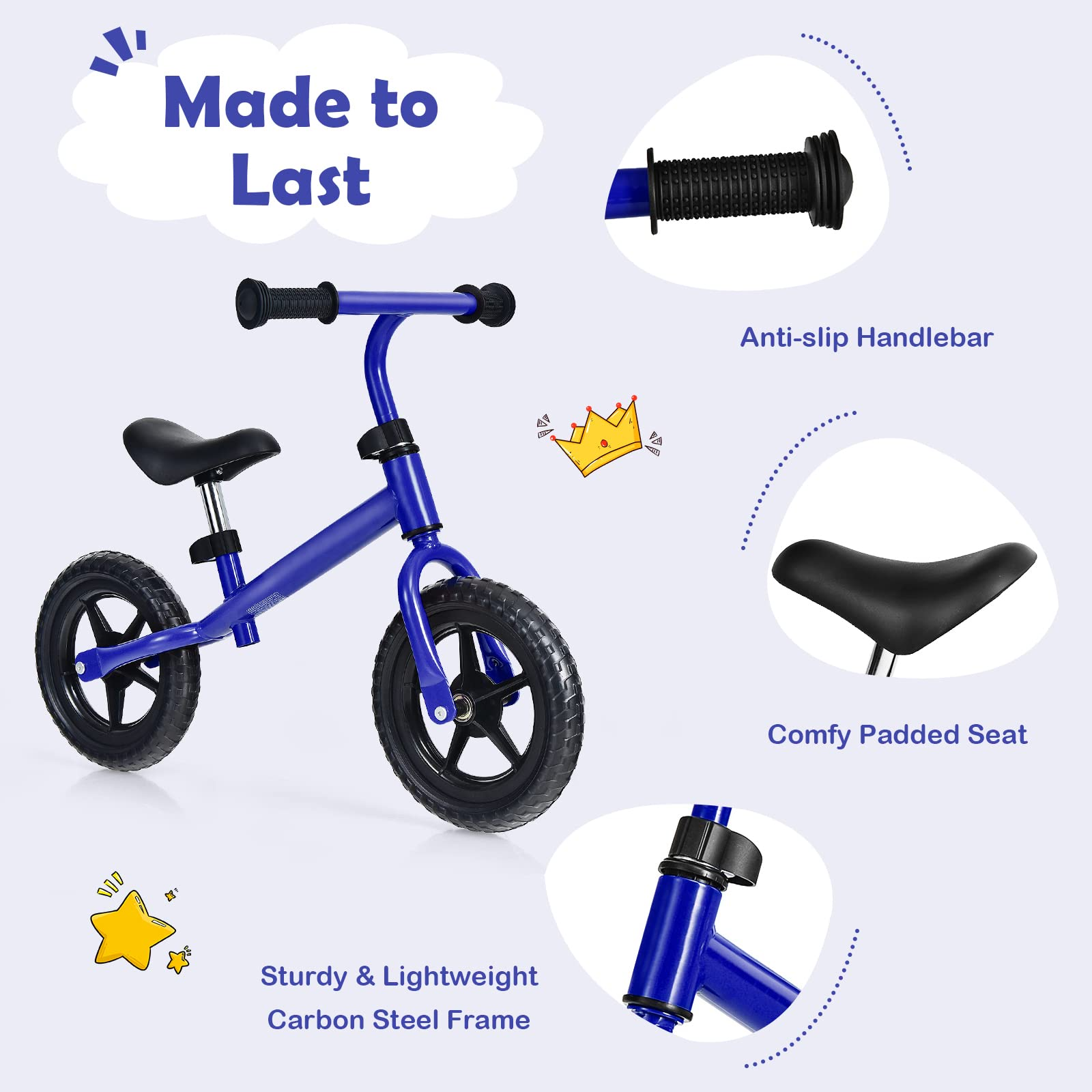 BABY JOY Kids Balance Bike, No Pedal Training Bicycle with Adjustable Handlebar & Seat and Puncture-Proof EVA Tires