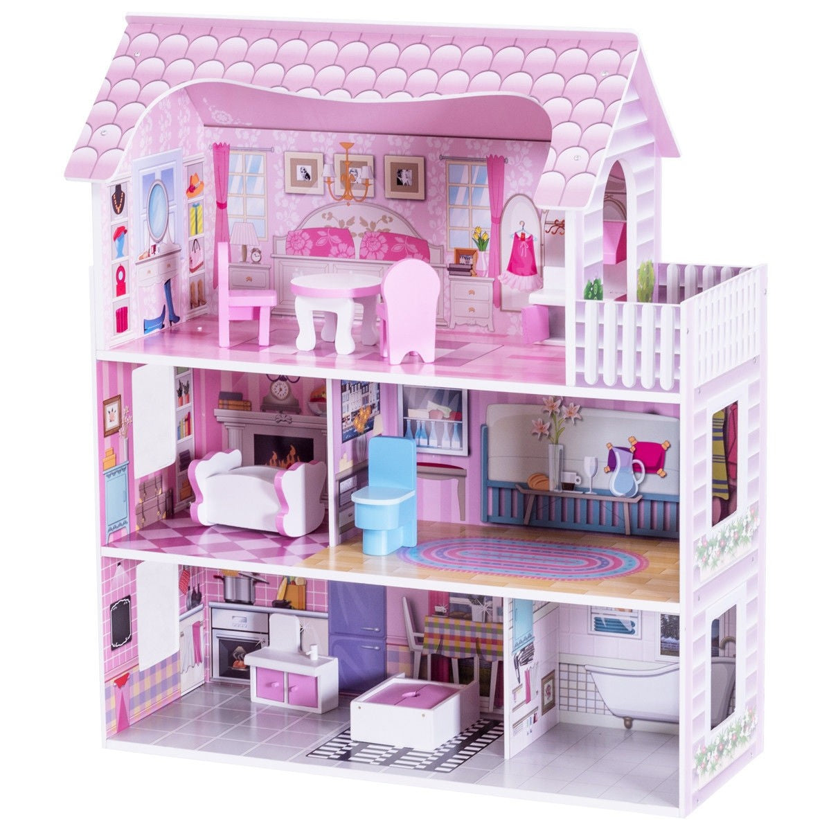Dollhouse, Toy Family House with 13 pcs Furniture