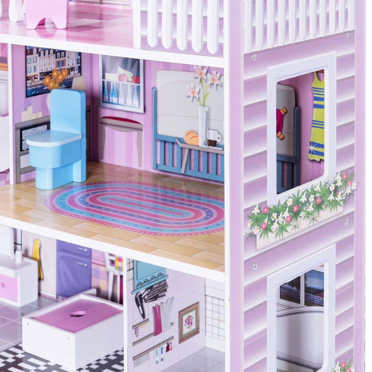 Dollhouse, Toy Family House with 13 pcs Furniture