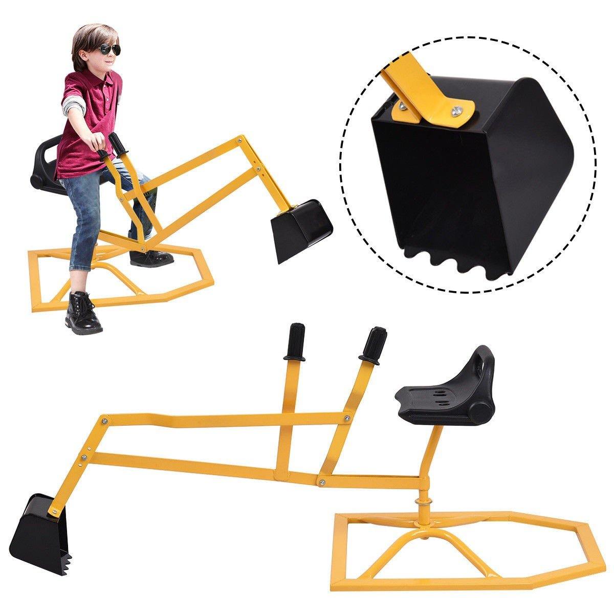 Costzon Kids Ride On Sand Digger, 360 Rotatable Excavator Toy Crane with Base for Sand