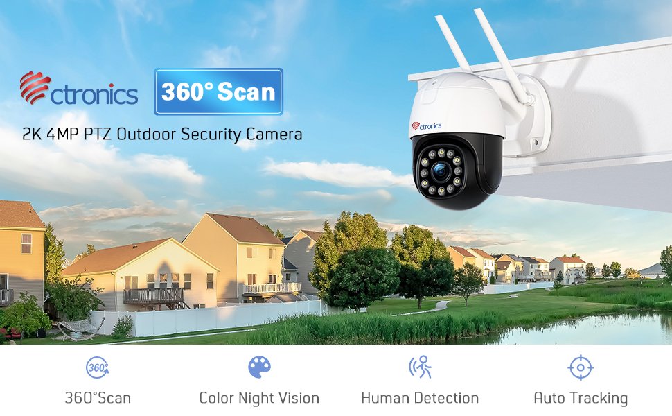 2K 4MP Ctronics Caméra Surveillance WiFi Exterieure sans Fil