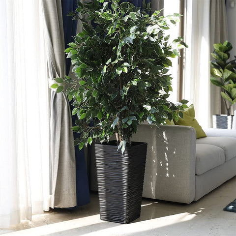Worth 2 Pc 22" Tall Square Planters Large Resin Flower Pots Front Porch Modern Matte Wavy Finish Decorative