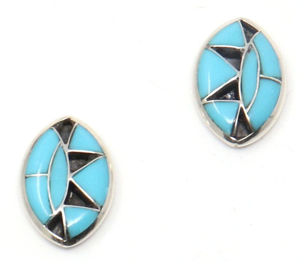 Turquoise Inlay Oval Stud Earrings by Quandalacy