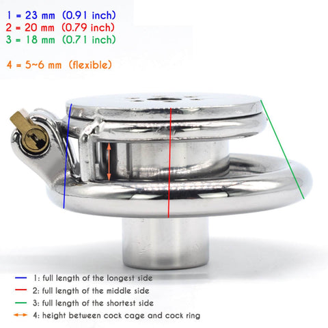 Cage de chasteté en acier inoxydable négative - hauteur