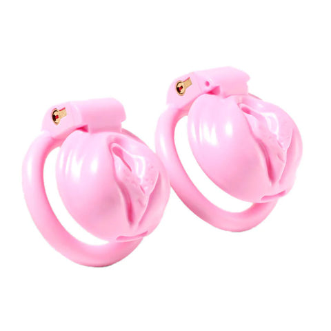 Pink Chastity Cage With 4 Rings Pussy Shaped