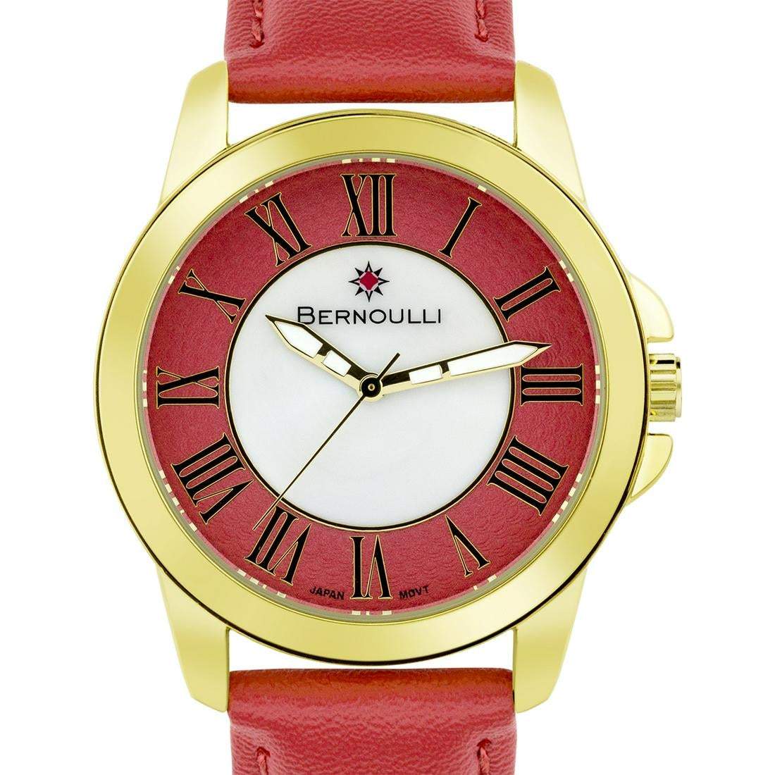 Bernoulli Casual Crystal Bezel Ladies Watch Coral