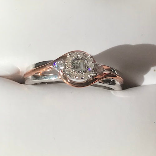 Rose Gold and Silver Solitaire Diamond Designer Ring