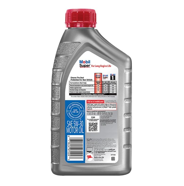 Mobil Super 5W30 Motor Oil, 1 Quart - 6 per case.6