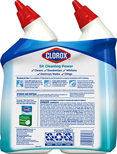 Clorox Toilet Bowl Cleaner Clinging Bleach Gel, Cool Wave - 24 Fl Oz (Pack of 2)