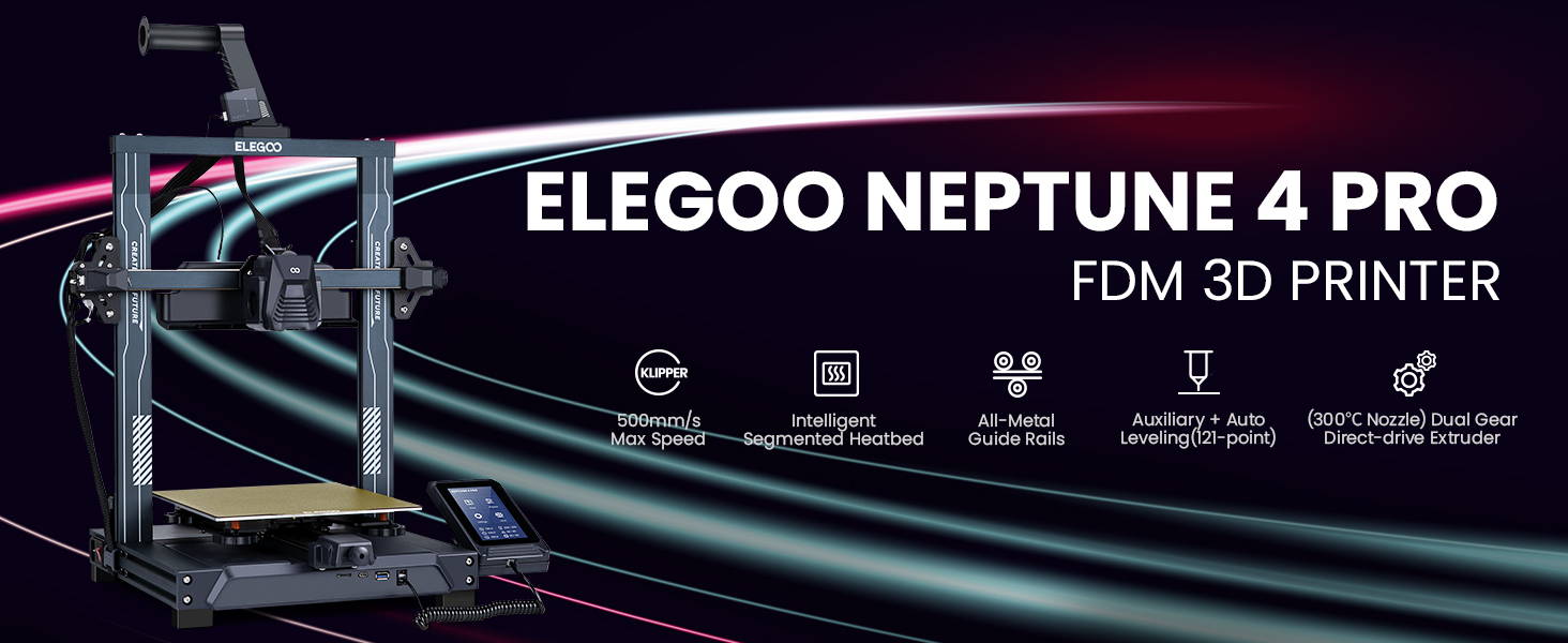 ELEGOO Neptune 4 Pro FDM 3D Printer, 500mm/s High Speed FDM