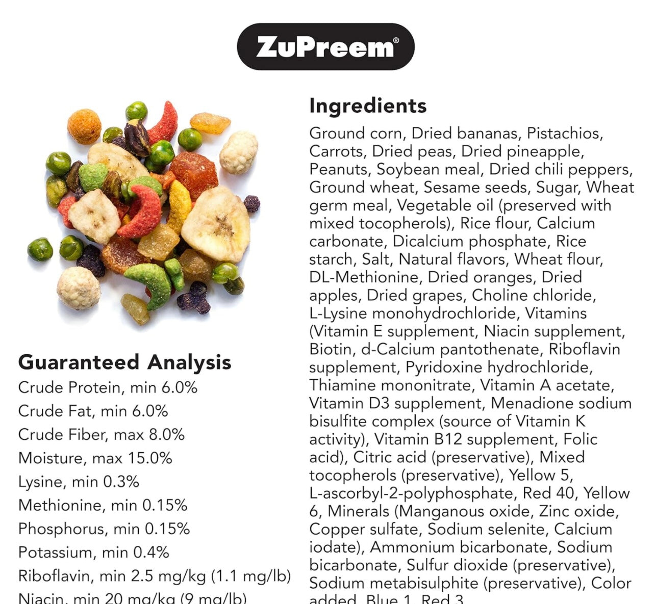 ZuPreem Pure Fun Bird Food for Large Birds, 2 lb - Variety Blend of Fruit, FruitBlend Pellets, Vegetables, Nuts for Amazons, Macaws, Cockatoos