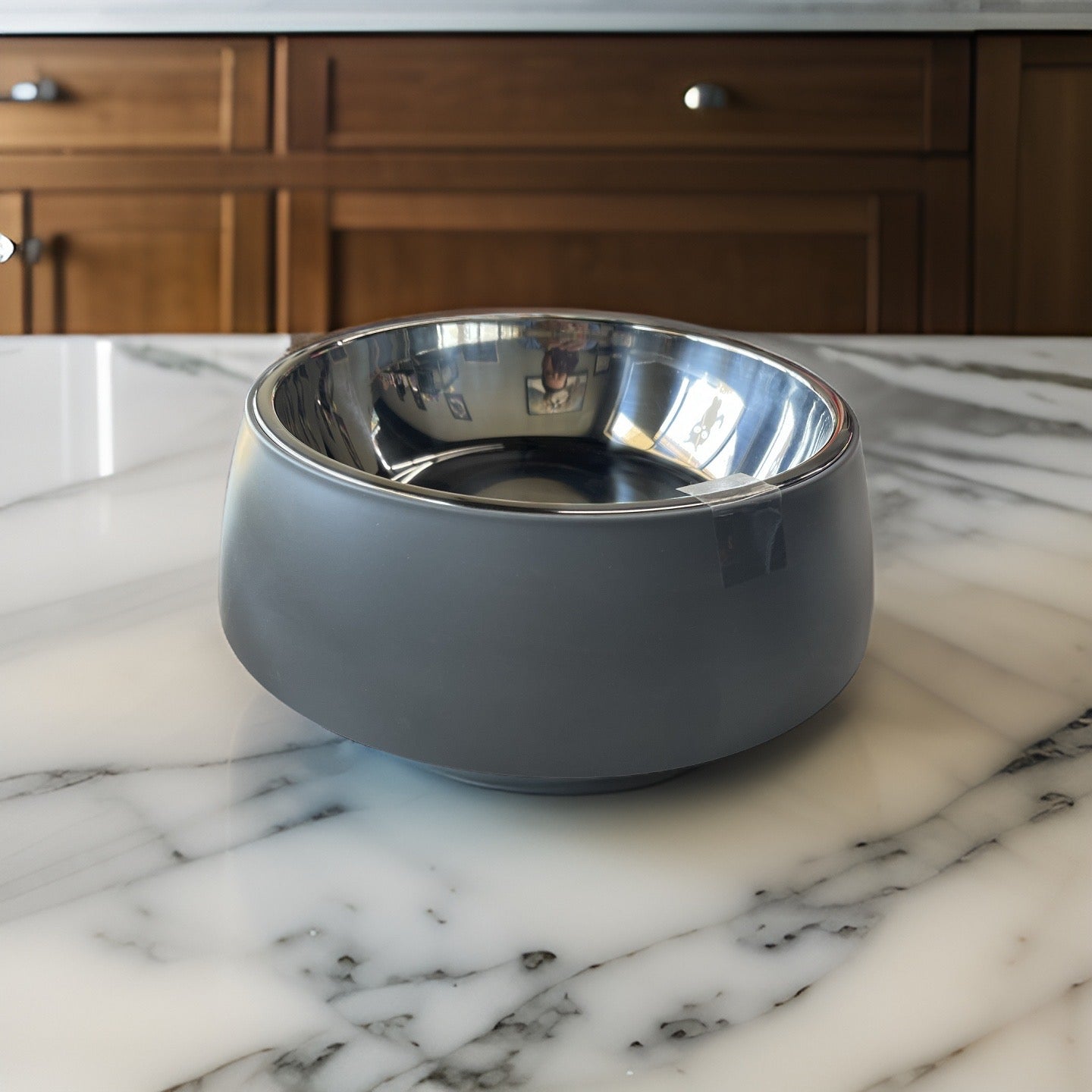 gray base -stainless steel pet bowl