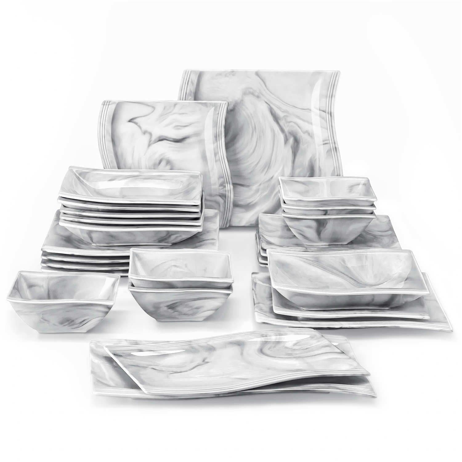 Flora Marble Blue 26 Piece Dinnerware Set