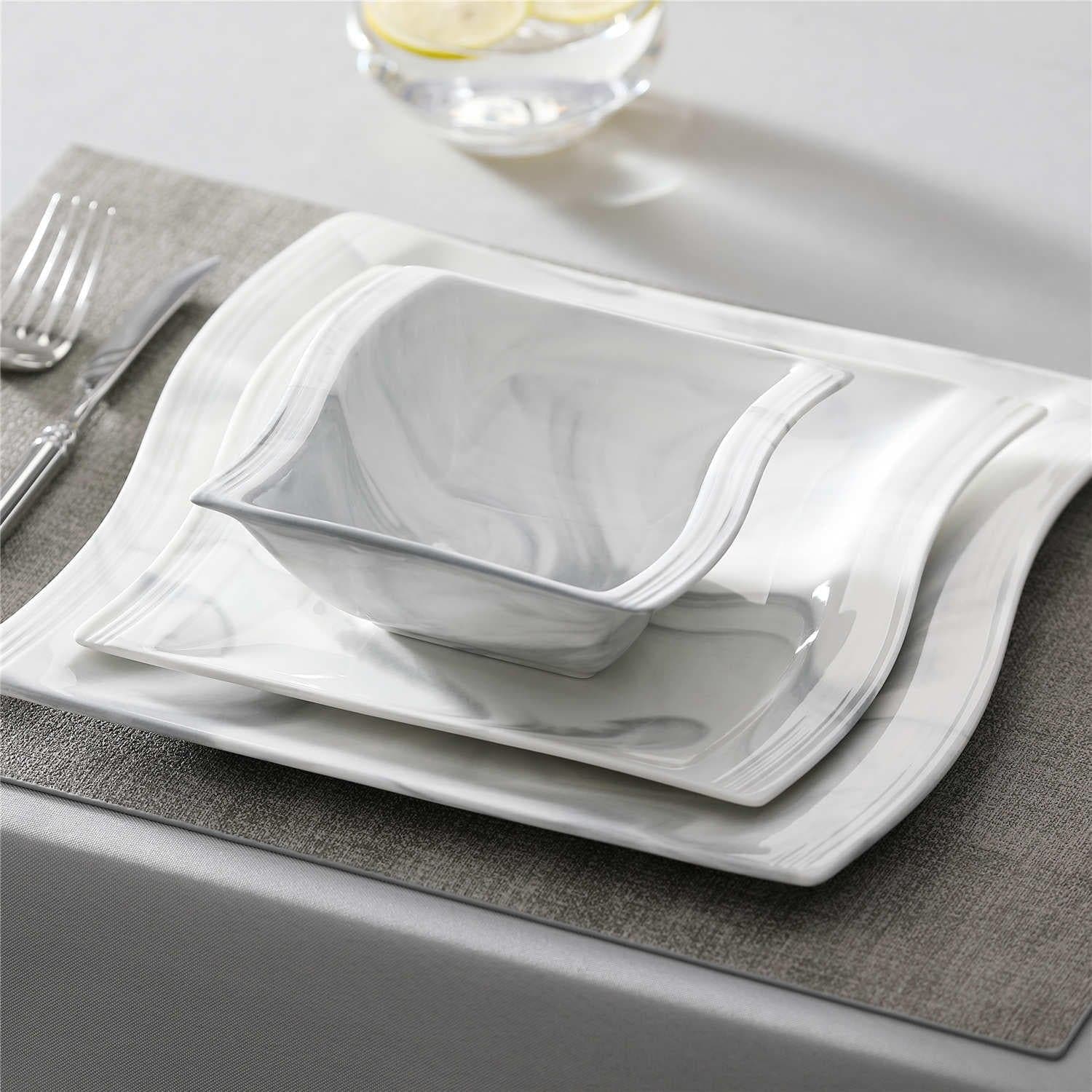 Flora Marble Blue 26 Piece Dinnerware Set