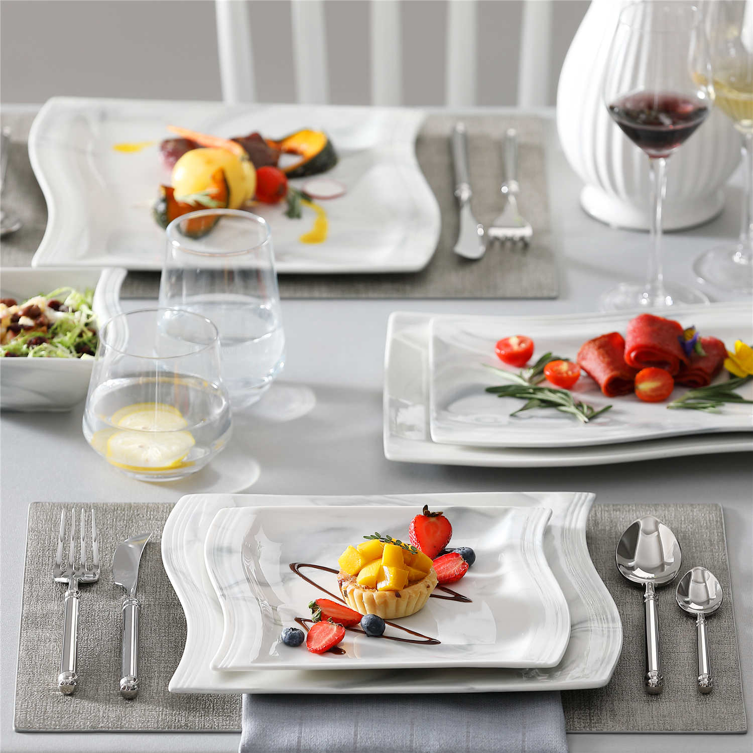 Flora Marble Blue 26 Piece Dinnerware Set