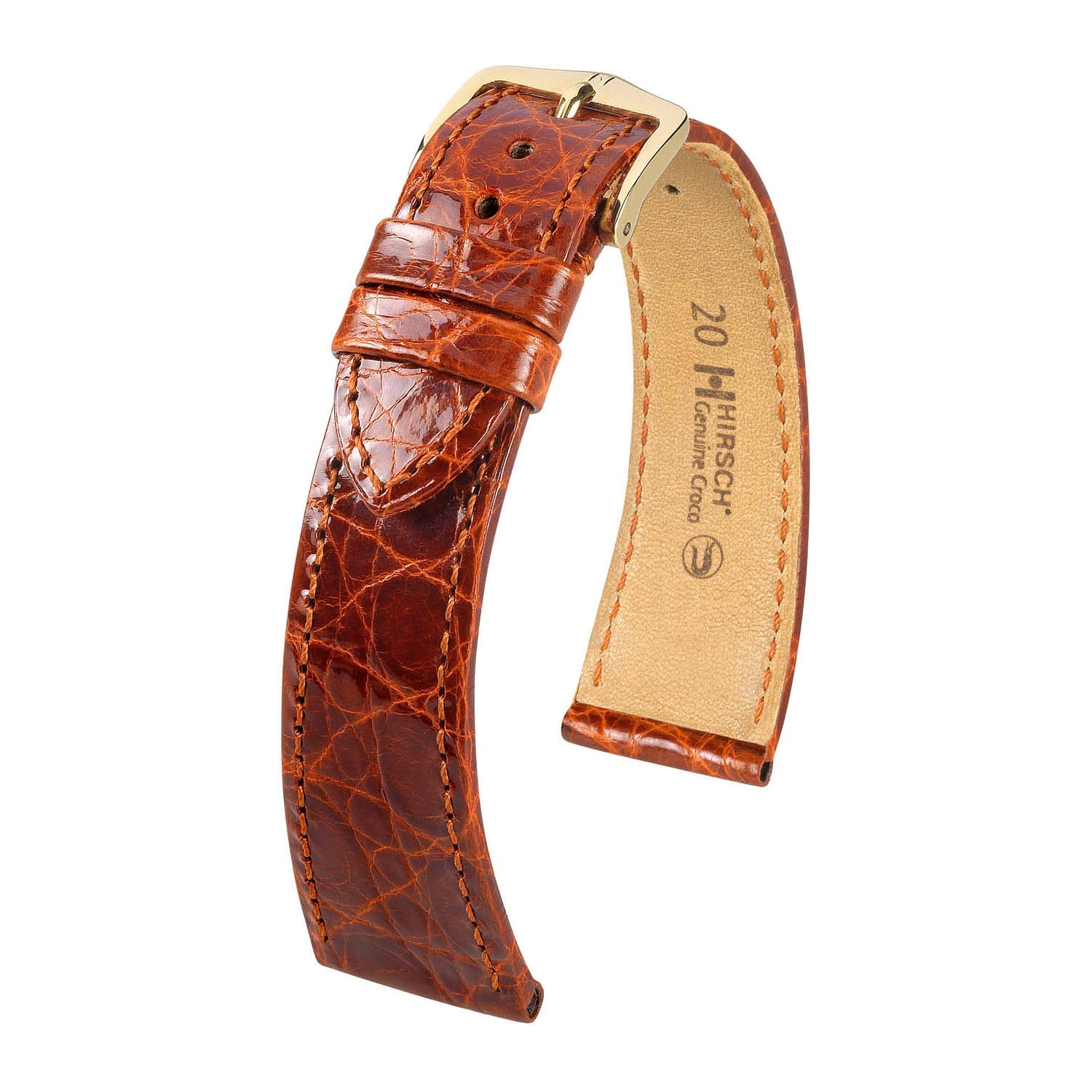 Hirsch Genuine Croco Golden Brown Shiny Crocodile Leather Watch Band