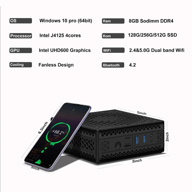 Chatreey AC1-Z Fanless Mini PC  Intel Celeron Quad core J4125  DP HDMI  windows 10 linux HTPC  slient PC