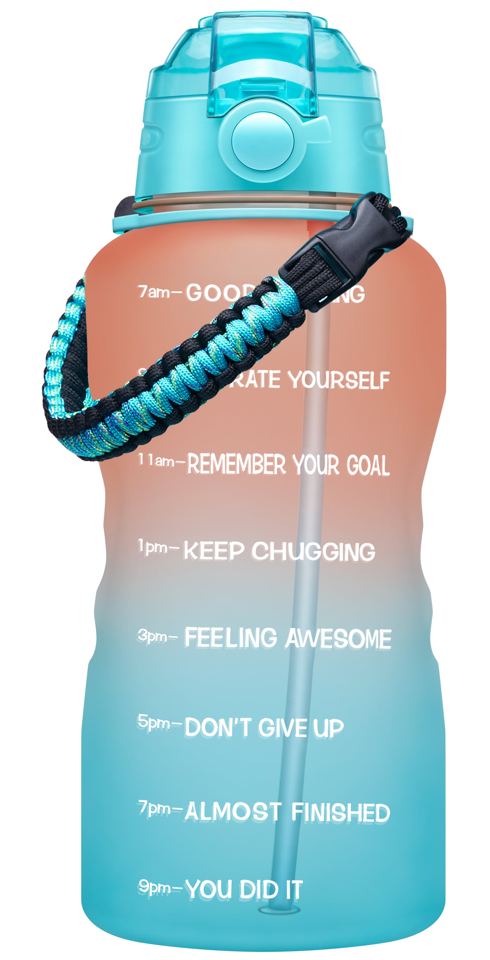 Fidus 128oz Motivational Water Bottle with Paracord Handle & Removable Straw