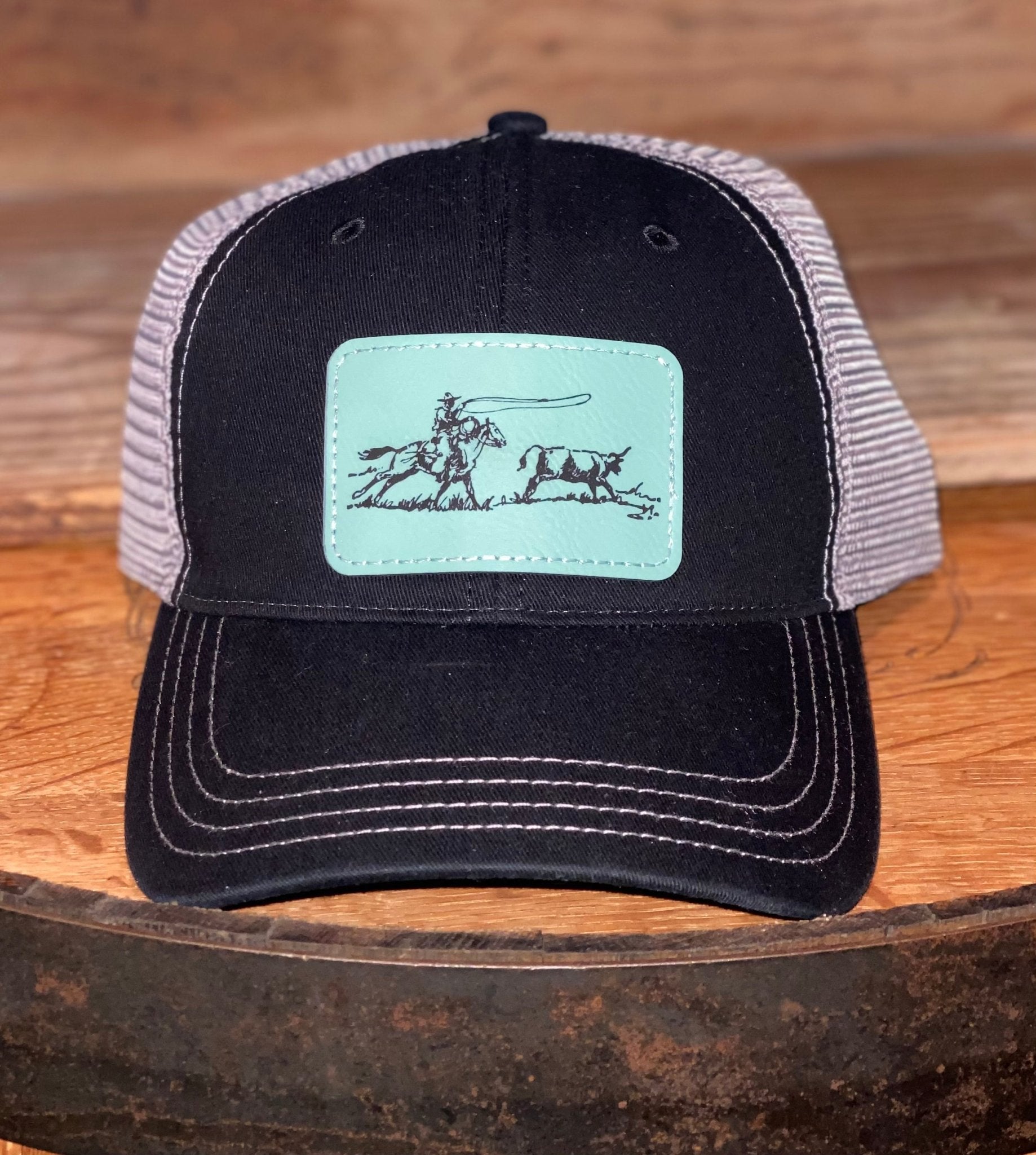 ROPER TEAL LEATHER PATCH CAP