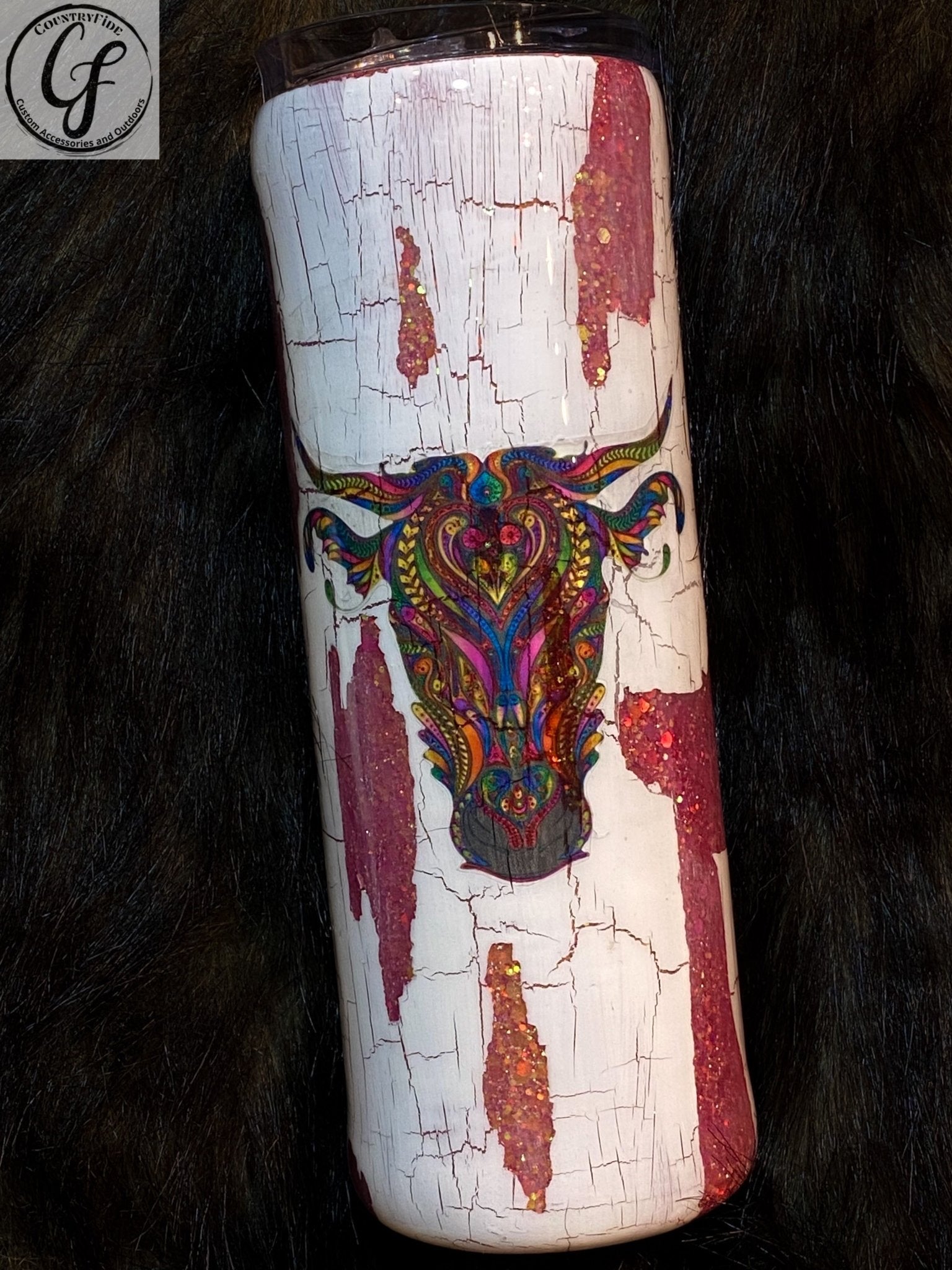 WHITE CRACKEL MULTI COLOR BULL SKULL