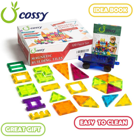 cossykids magnetic tiles with an ideal book