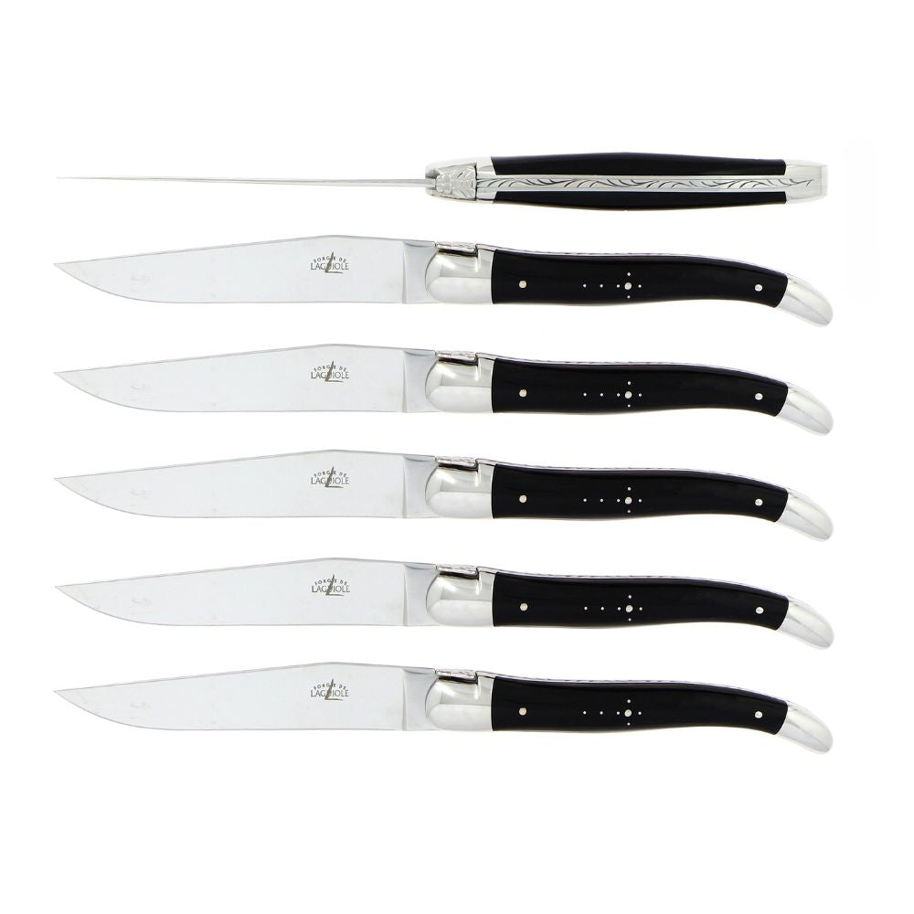 Forge de Laguiole Tradition table knives set with horn handle