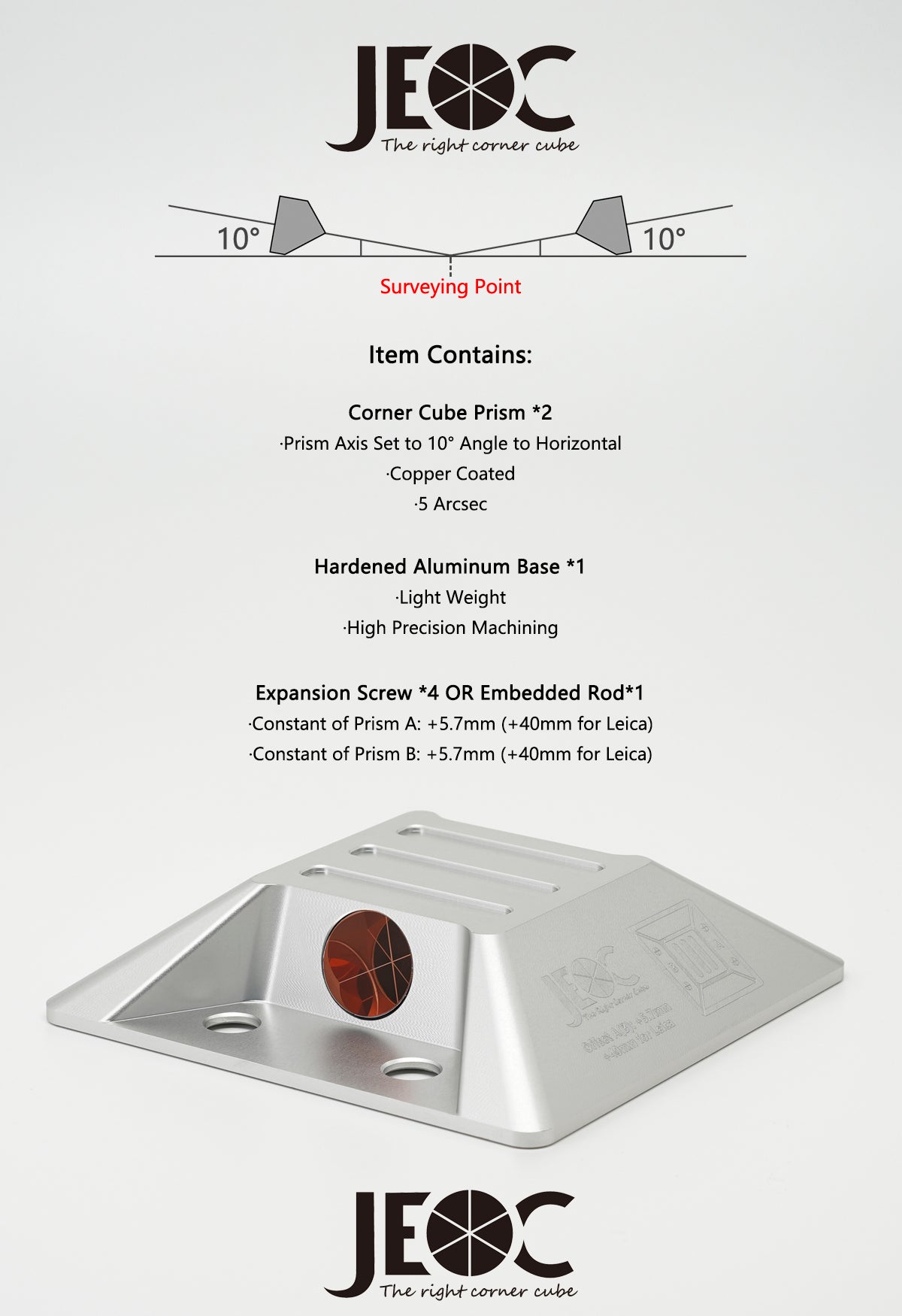 JEOC 10 Degree Road Monitoring Prism, Cat eye Prism w/ Dual Copper Coa