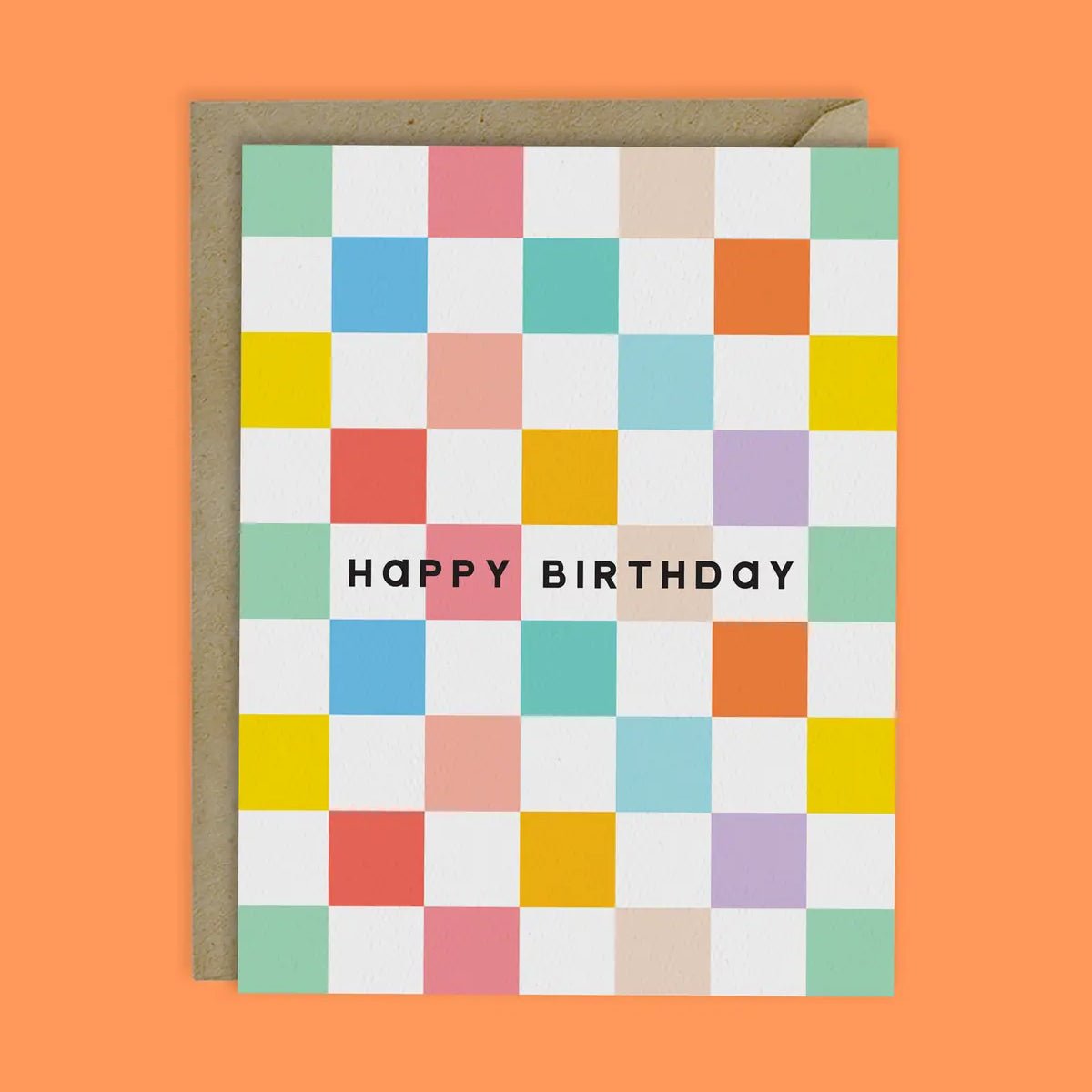 Rainbow Checkerboard Happy Birthday Card