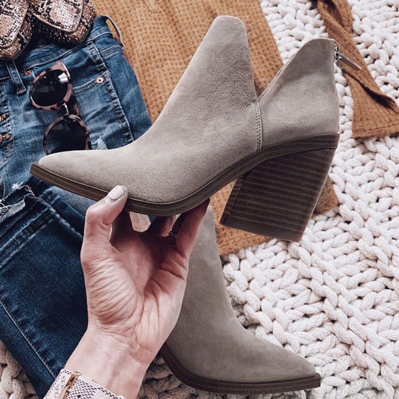 Winter Autumn Ankle Boots 2023 Fashion Boots Short Pointed Toe High Heels Zipper Shoes for Women