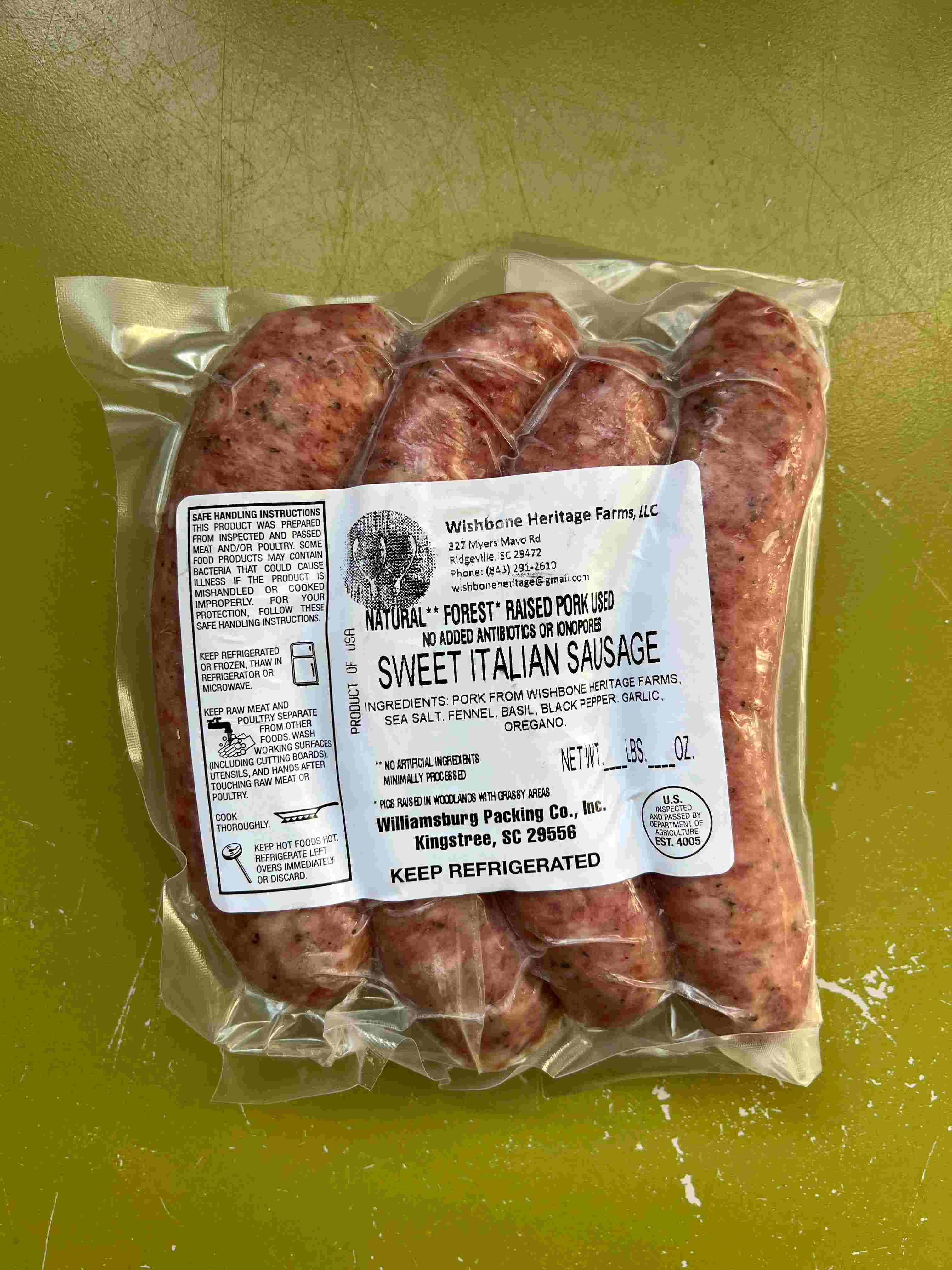 Pork Sausage FROZEN [1lb], Wishbone Heritage