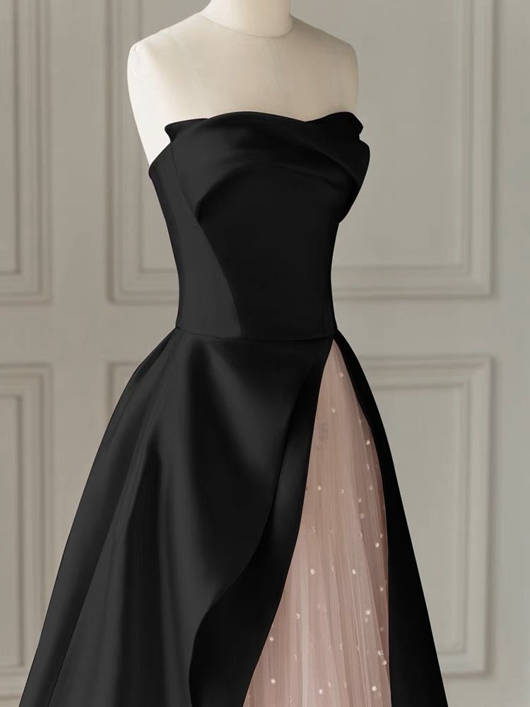 Black Strapless High-Slit Evening Gown With Gauze - Gothic Wedding Dress - Plus Size