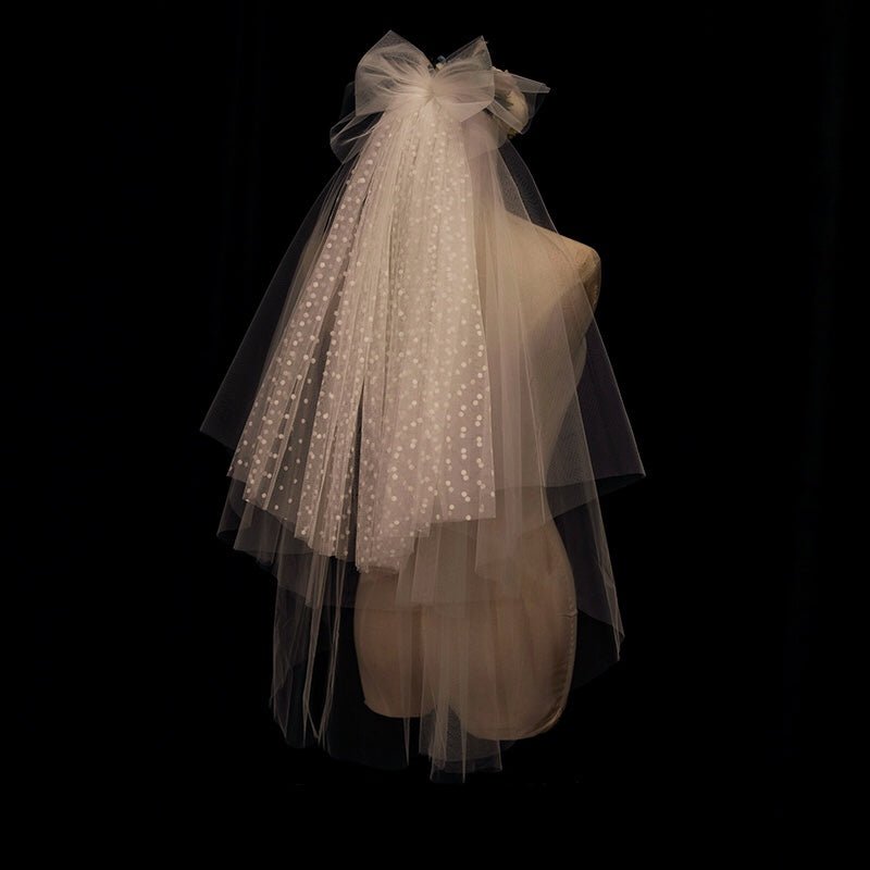 Vintage Bow Lace Tulle Veil With Blusher