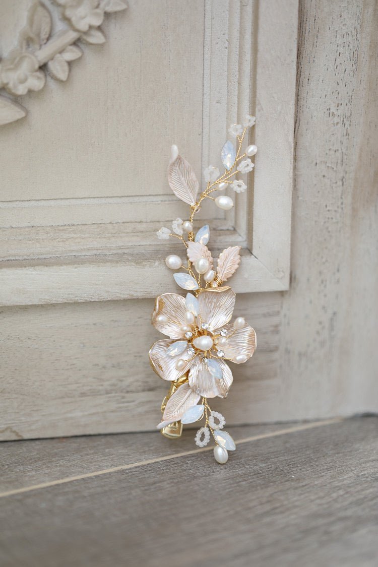 Bridal Beadpiece Floral And Leaf Pearl Protein Stone Hair Clip