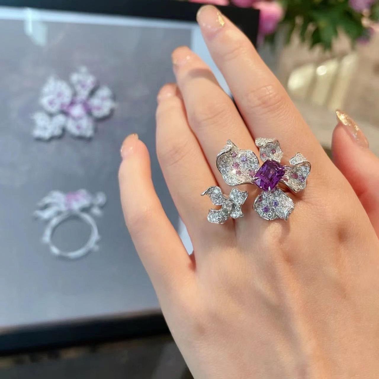 Dazzling Purple Gemstone Flower Ring for Women