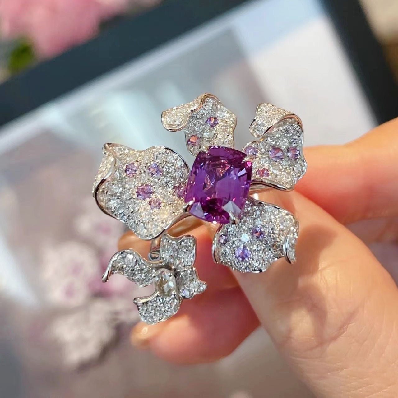 Dazzling Purple Gemstone Flower Ring for Women