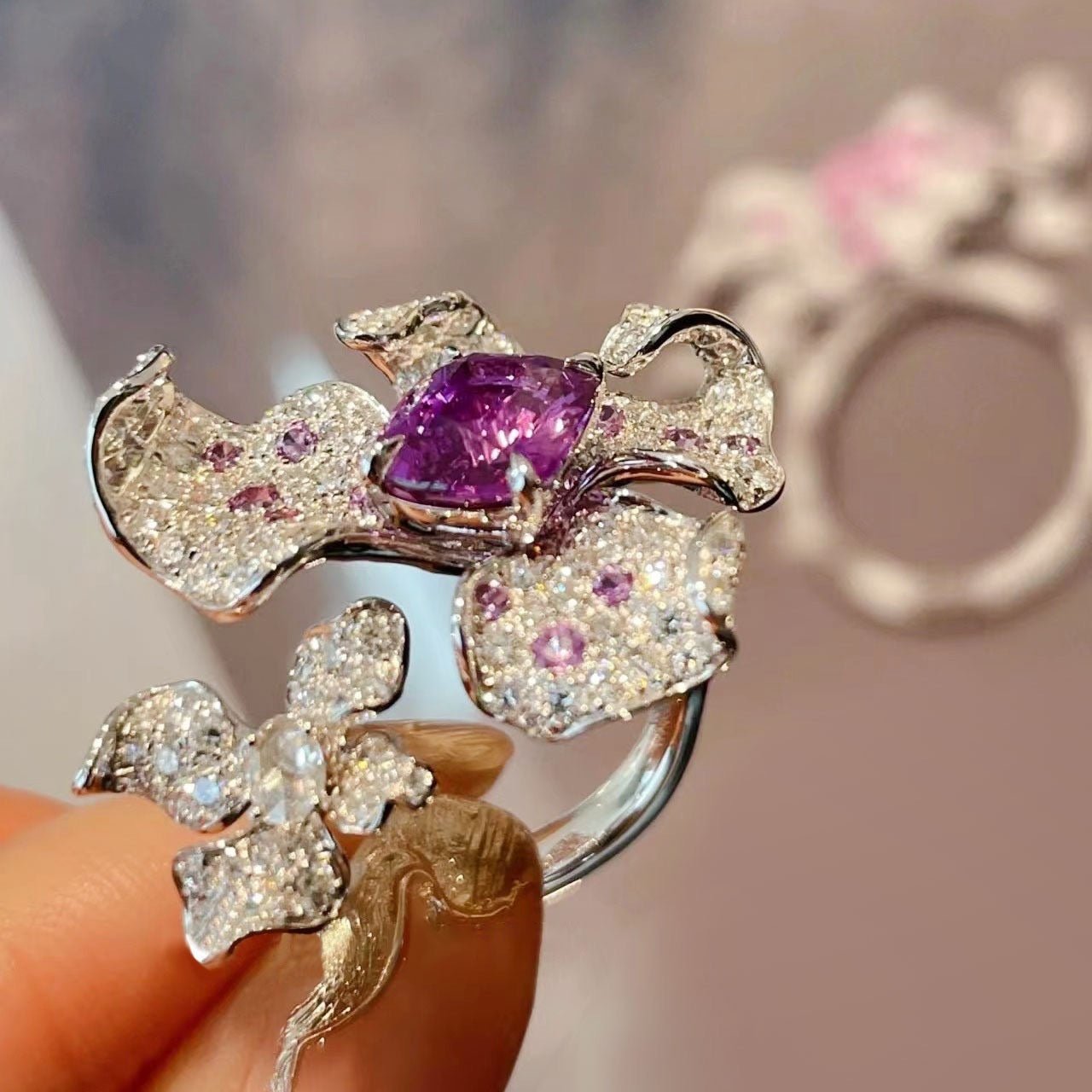 Dazzling Purple Gemstone Flower Ring for Women