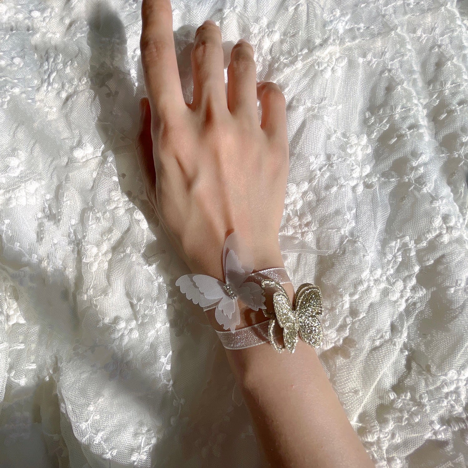 Elegant and Simple Lace White Bracelet Butterfly for Weddings, Bridemaids