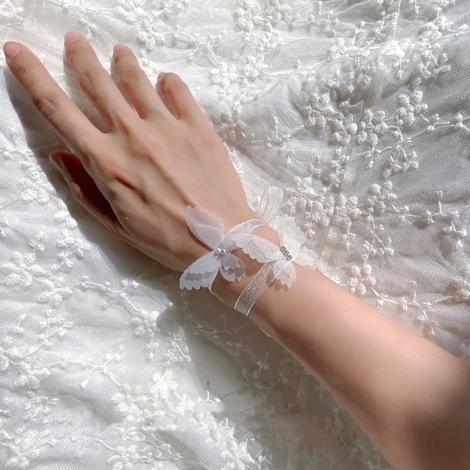 Elegant and Simple Lace White Bracelet Butterfly for Weddings, Bridemaids